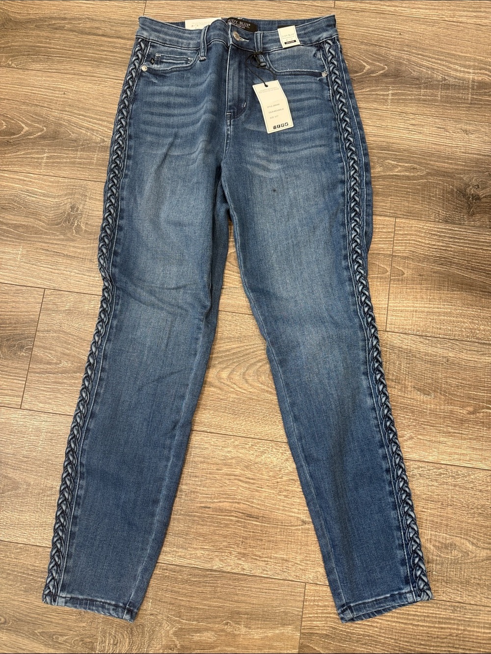 Womens Braided Mid-Rise Side Seam Blue Jeans size 5/27